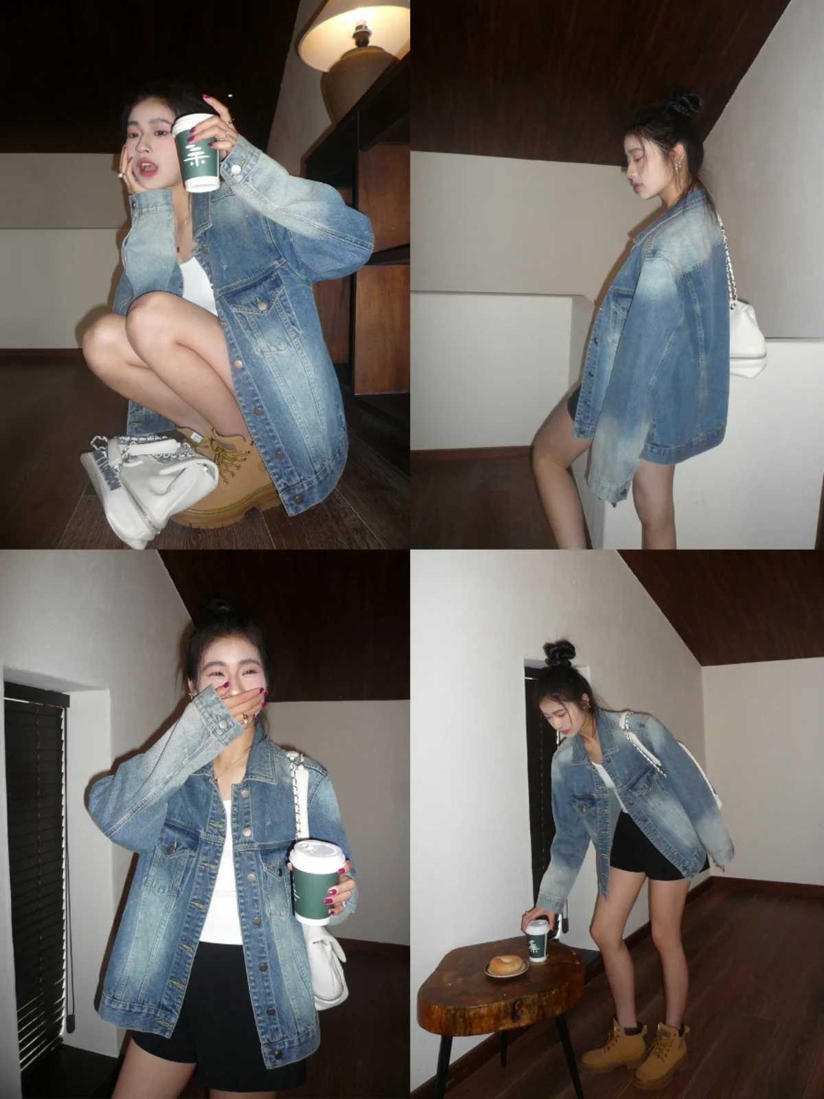 Blue Denim Jacket Women's Spring Autumn New Style Vintage Loose Casual Versatile Jacket Top Pusumede Cotton Blend Long Sleeve
