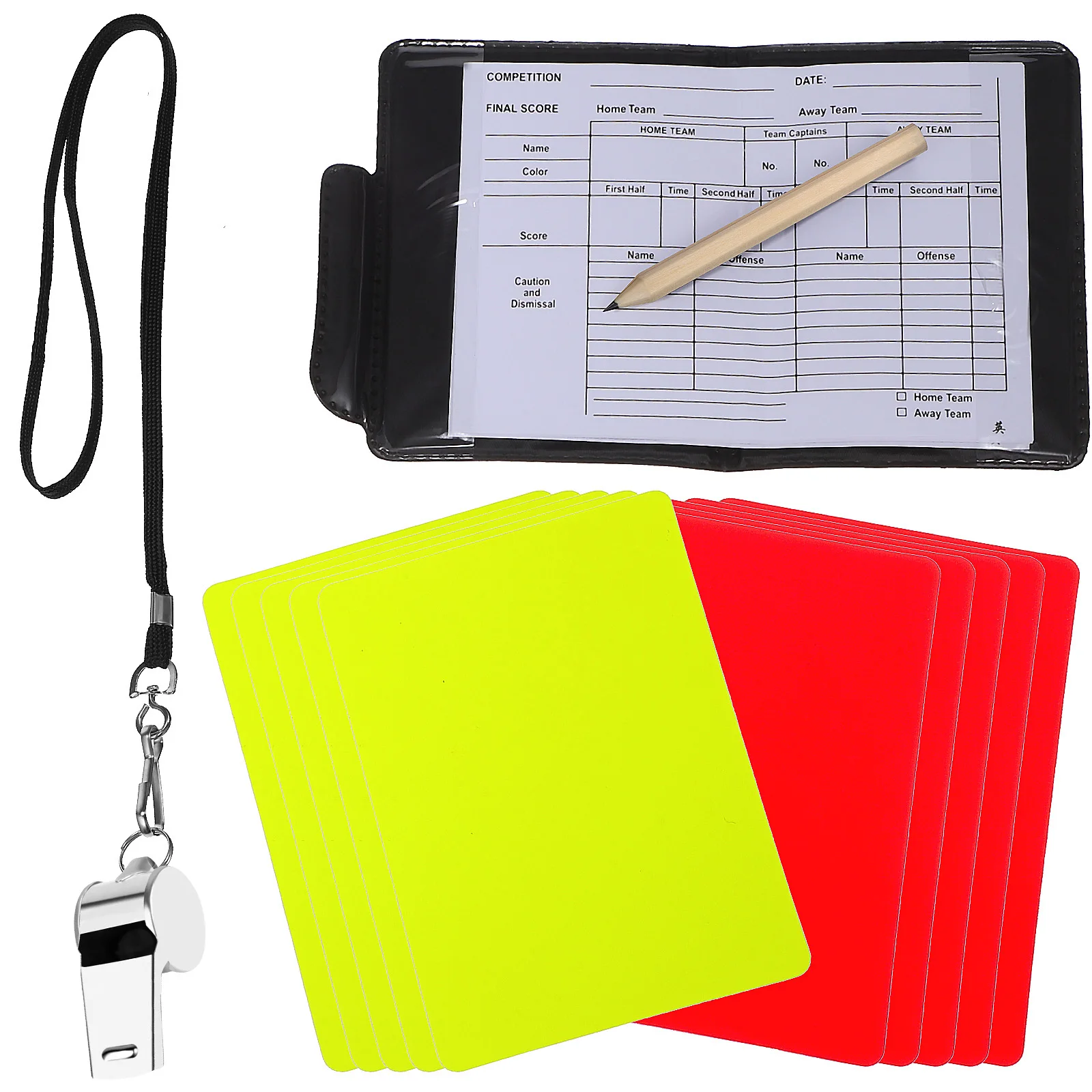 

1 set 1 Set Red Yellow Cards For Soccer Kit Standard Referee Tools Set Penalty Cards With Whistle Scorebook Sports Referee Kit