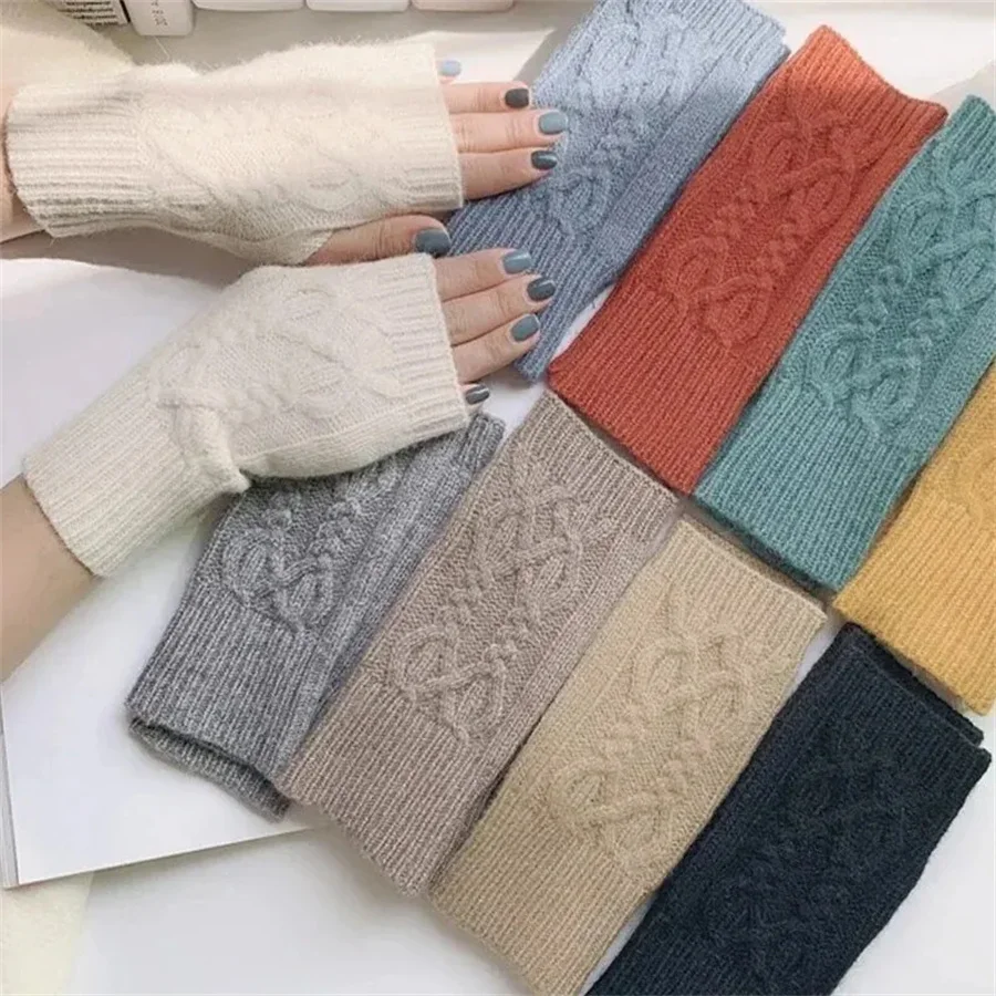 Half Finger Gloves for Women Winter Soft Warm Wool Knitting Arm Gloves Soft Warm Half Finger Handschoenen Unisex Mitten Guantes