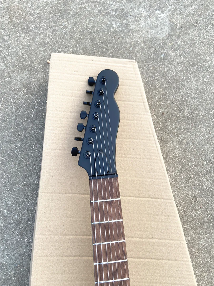 Custom edition black matte 7 string electric guitar fixed perforated bridge black accessory closed pickup