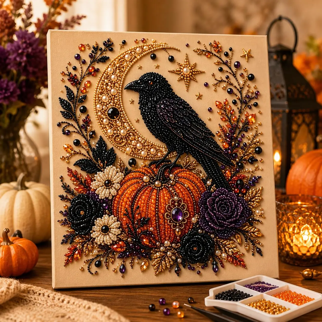 1/2 Set Halloween Geister & Kürbis 3D Perlen-Kunst DIY-Set für Erwachsene Niedliches Gruseliges Diamant-Malerei Bastelset