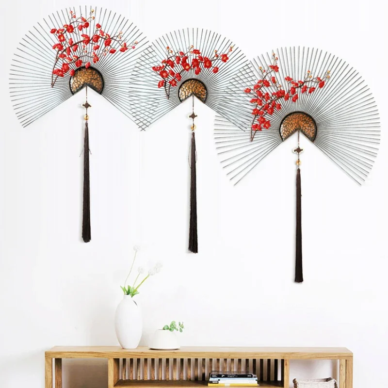 New Chinese Style Iron Fan Tea Restaurant Wall Decoration Creative Living Room Porch TV Cabinet Sofa