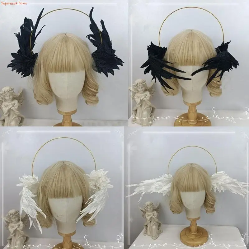 

Q5WE Halos Crowns Headpiece Moon Angel Wing Gothic Hair Accessories