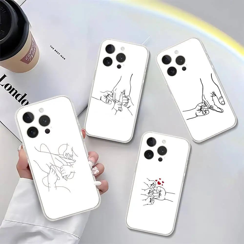 Mama Tochter Sohn Papa Halten Hände Telefon Fall Für IPhone 17 16 15 14 Plus 13 12 11 Pro max Telefon Zurück Abdeckung Transparent Stoßfest