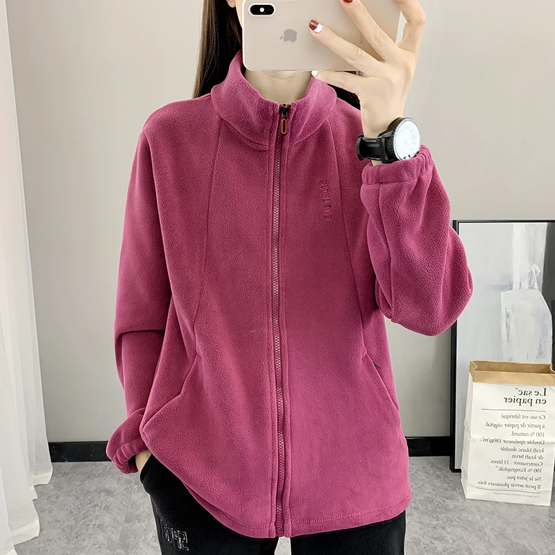 Simplicity Casual Autumn/Winter Solid Fleece Women\'s Stand Pockets Zipper Fashion All-match Loose Long Sleeve Sweatshirts Tops