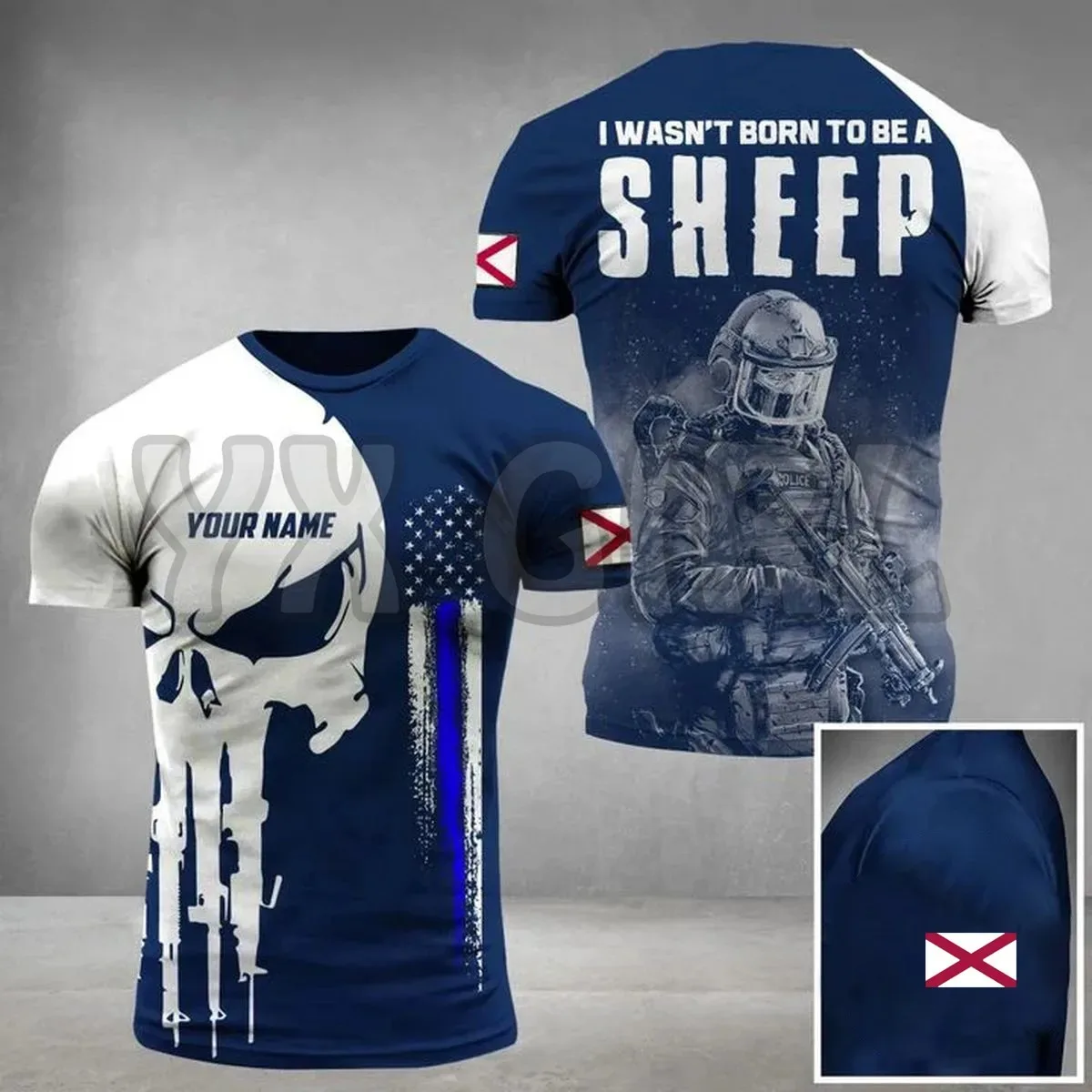 New Summer Fashion Veteran Personalized Alabama Police I Wasn Born To Be A Sheep 3D All Over Printed Tops Shirts Unisex Shirt