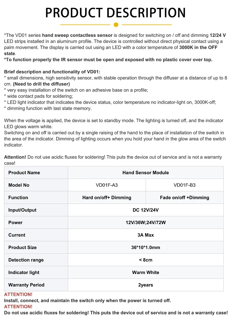 IR-betriebener berührungsloser Sensor-Schalter 12V 24V LED-Lichtregler für LED-Streifen und LED-Aluminiumprofile – Detail 2