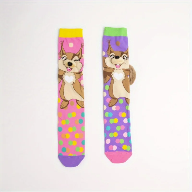 1 pair of fashionable cartoon color squirrel children\'s high socks, trendy girls socks, suitable for all seasons
