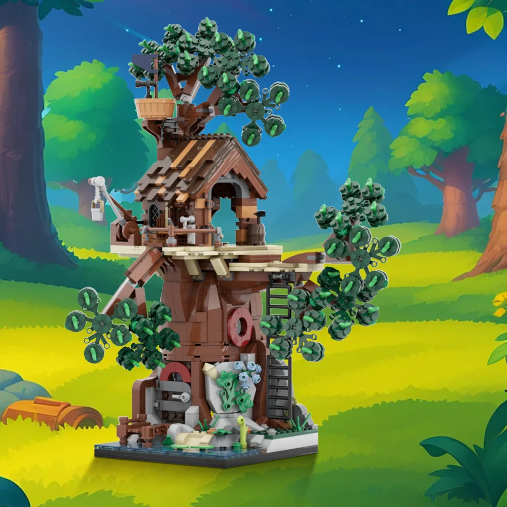 MOC Woodland Retreat ชุดอาคารอิฐ Four Seasons Tree House ฉาก Jungle Village อิฐ DIY ประกอบของเล่นเด็กของขวัญ