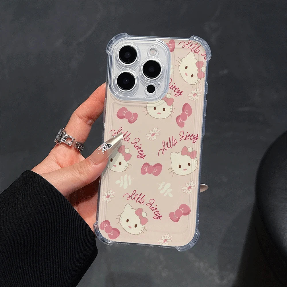 

Мягкий чехол для телефона Sanrio KT для IPhone 15, IPhone 16/15/14/13/12/11/x/xs/xs Max, женский прозрачный чехол для телефона Hellokitty, защита от падения