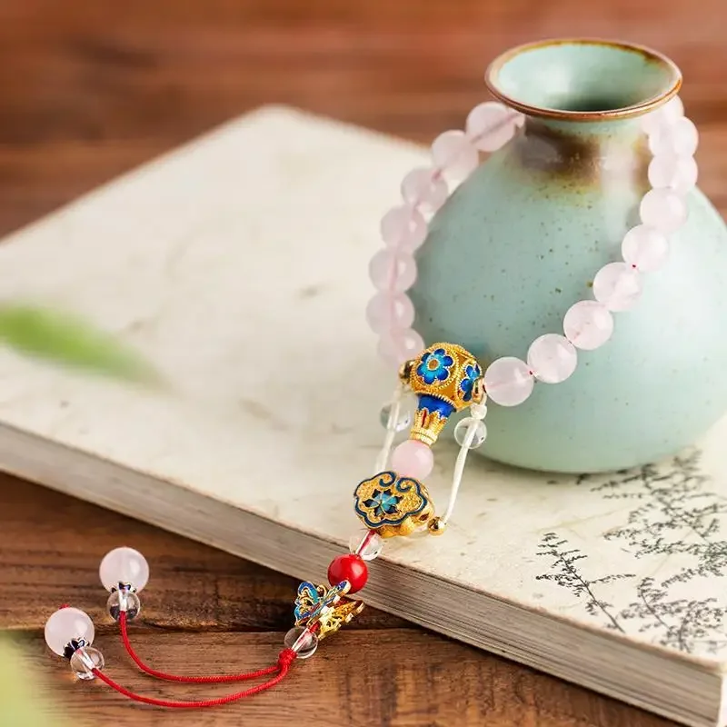 Graceful Art Life Forbidden City Chinese Style Qing Palace Eighteen Bracelets Pink Crystal Cinnabar Pressure Flap Button Hanging