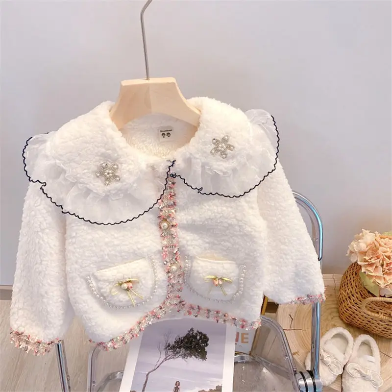 Autumn/Winter Girls Jacket New Small Fragrant Coat Children's Double sided One piece Fleece Loose Plus Fleece Coat