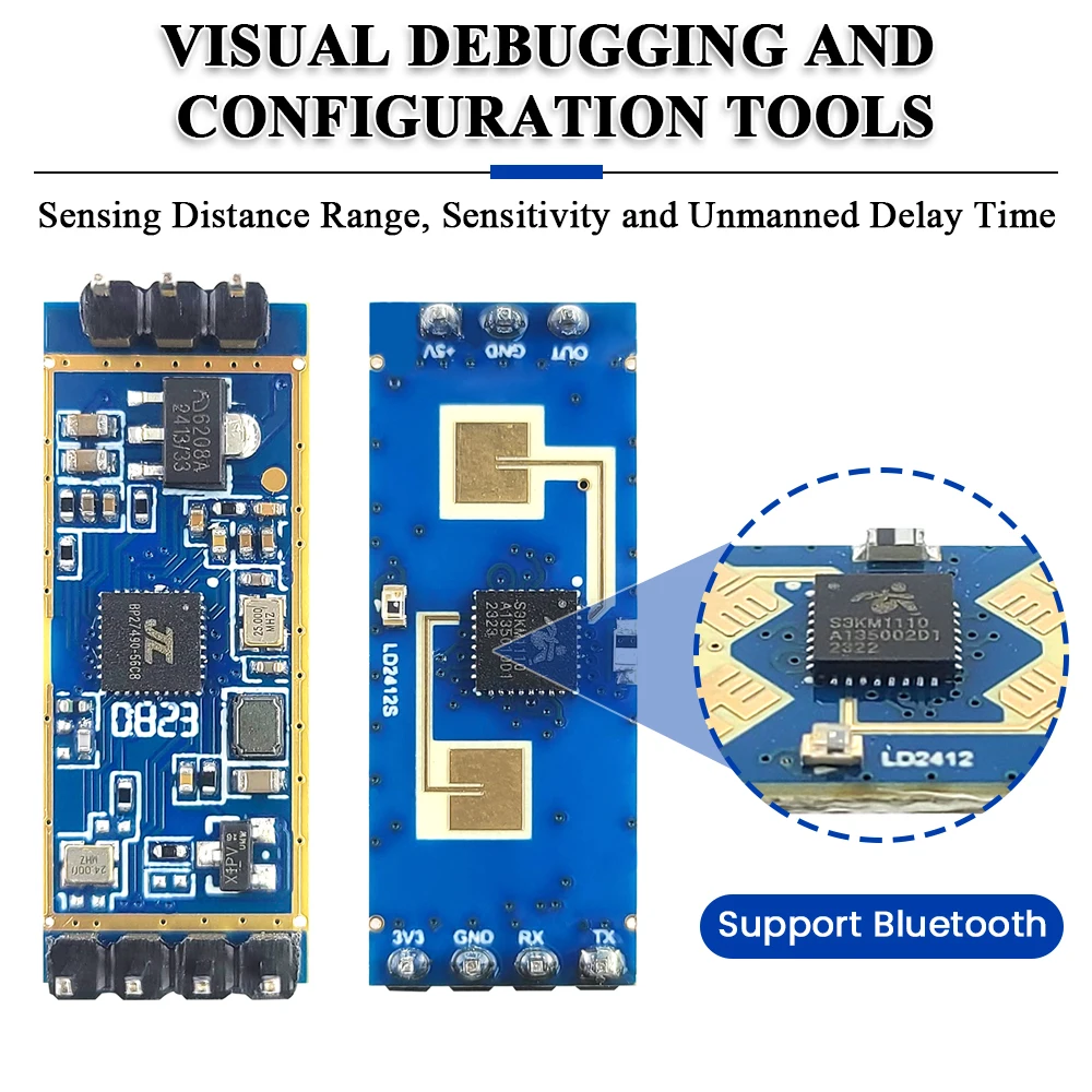 LD2412 Human Presence Sensing Radar Module Sensor 7PIN 24GHz ISM Frequency Sensitive Body Moving Sensors 9M GPIO UART Output