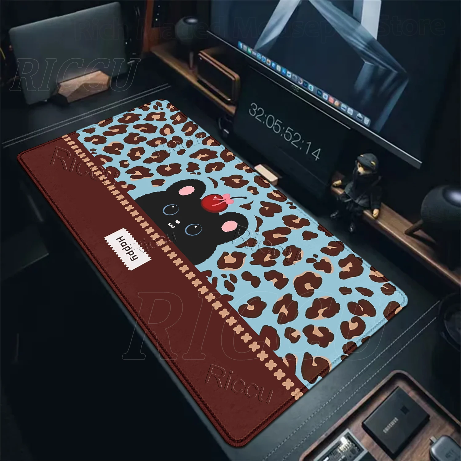 Gaming Mousepads Kawaii Black Cat Extended Table Carpet Office Aesthetics Desk Pads Non-Slip Rubber Gamer Keyboard LockEdge Mats