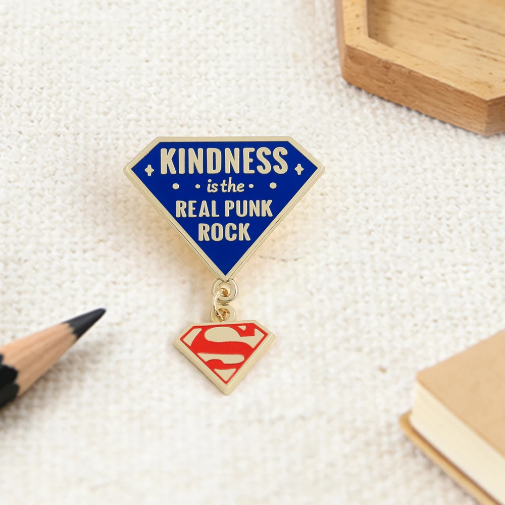 Kindness is the Real Punk Rock Enamel Pin Blue Diamond Brooch with S Shield Logo Dangle Badge Jewelry Gift for Friends Backpack view 6