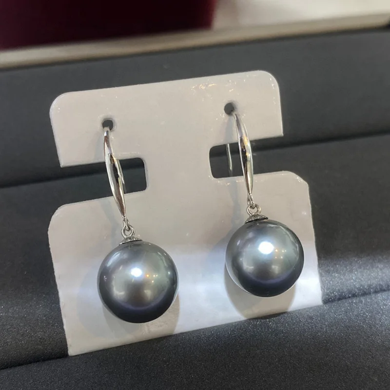 New Arrival Natural 10-11mm Black Genuine Pearl Earrings for Fine Women Jewerly AAA  Pearl Earrings 925 Sterling Silver