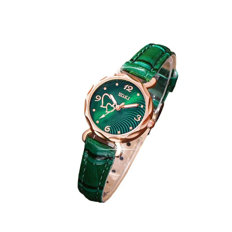 6 قطع جديدة فاخرة الحب حجر الراين مجوهرات السيدات خاتم قلادة أقراط سوار مجموعة بسيطة الرقمية حزام من الجلد ساعة كوارتز #6