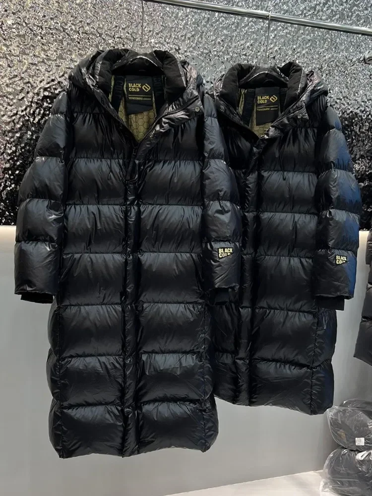 

2025 New Black Gold Autumn Winter Puffer Jacket Women Fashion Thick Warm Clothing Long Hooded White Duck Down Coat Female