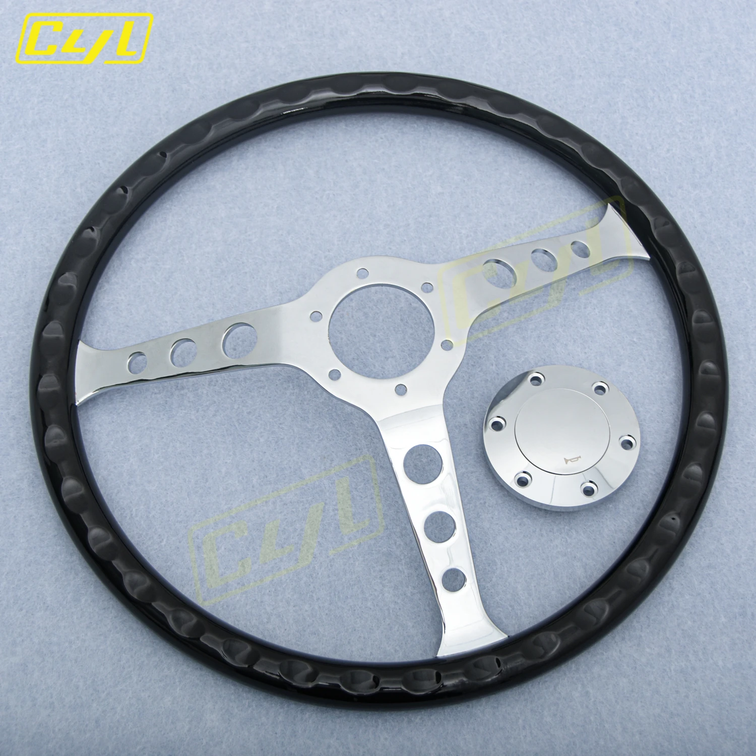 JDM Classic Black White ABS Steering Wheel Chrome Spoke 15inch Universal Racing Sports Steering Wheel