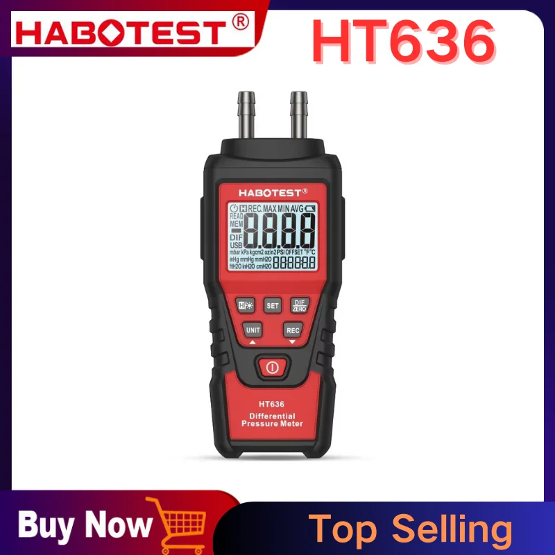 HABOTEST HT636 medidor de presión de aire Digital medidor de presión diferencial Kit de precisión de aire Detector medidor manómetro