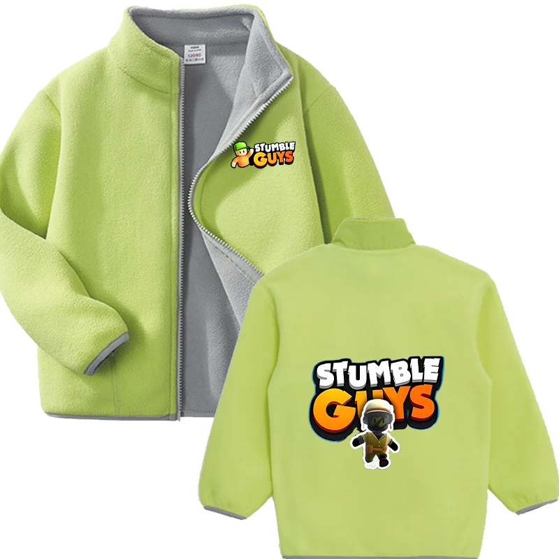 Stumble Guys chaqueta de lana cálida prendas de vestir exteriores primavera Otoño Invierno sólido suave Polar grueso cremallera niño abrigo chico manga larga