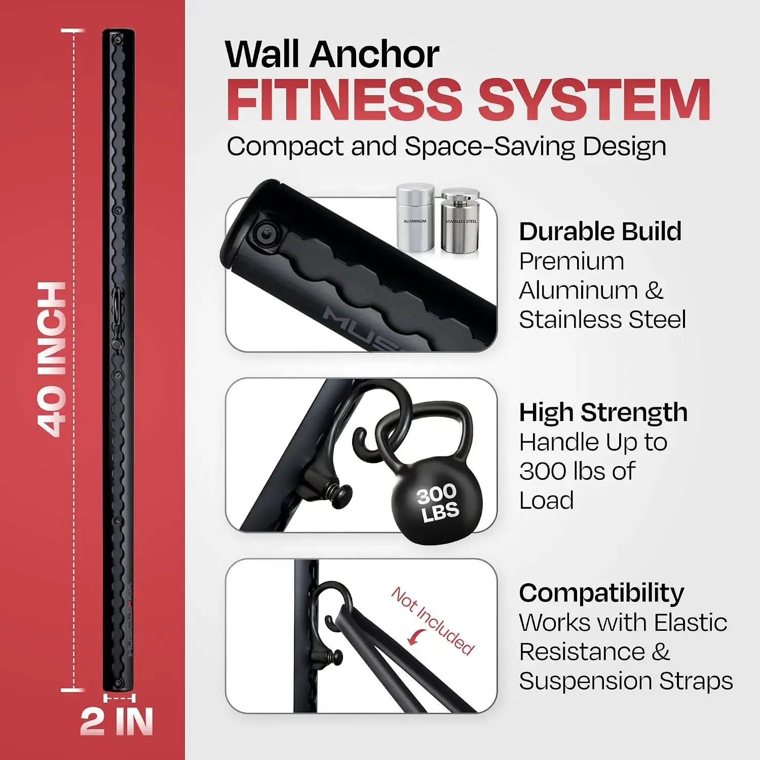 Aluminum Wall-Mounted Anchor Fitness System - Adjustable, Multi-Functional, Space Saving Home Gym Solution for Strength