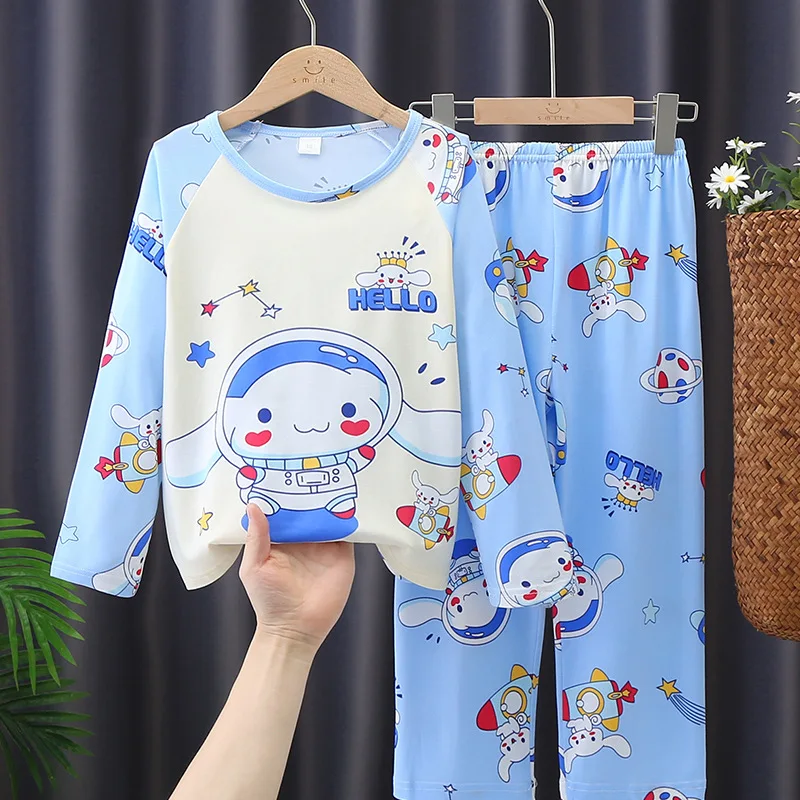 Kawaii Cinnamoroll Cartoon Pajama Sets Casual Comfortable Kids Print Nightwear Set Boys Girls Indoor Clothes Autumn Winter