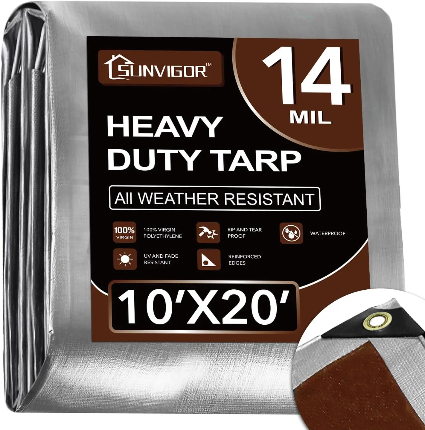 

Тент-брезент усиленный 3х6 м, водонепроницаемый, толщина 14 мил, УФ-стойкий и устойчивый к разрывам, с люверсами для использования на улице