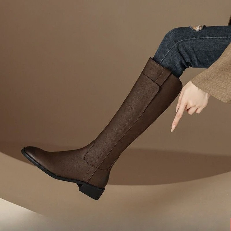Vintage pas trop de genou longtube Knights bottes automne - hiver 2026 plus duvet Wild Slim haut tube bottes femmes chaussures