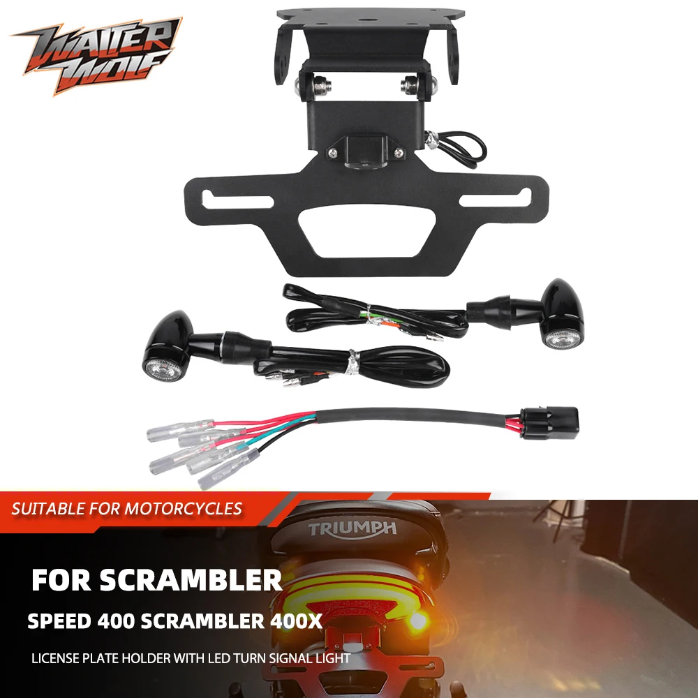 

2025 Adjustable Foldable Fender Eliminator Kit For Speed 400 T4 Scrambler 400X License Plate Holder with LED Turn Signal Light