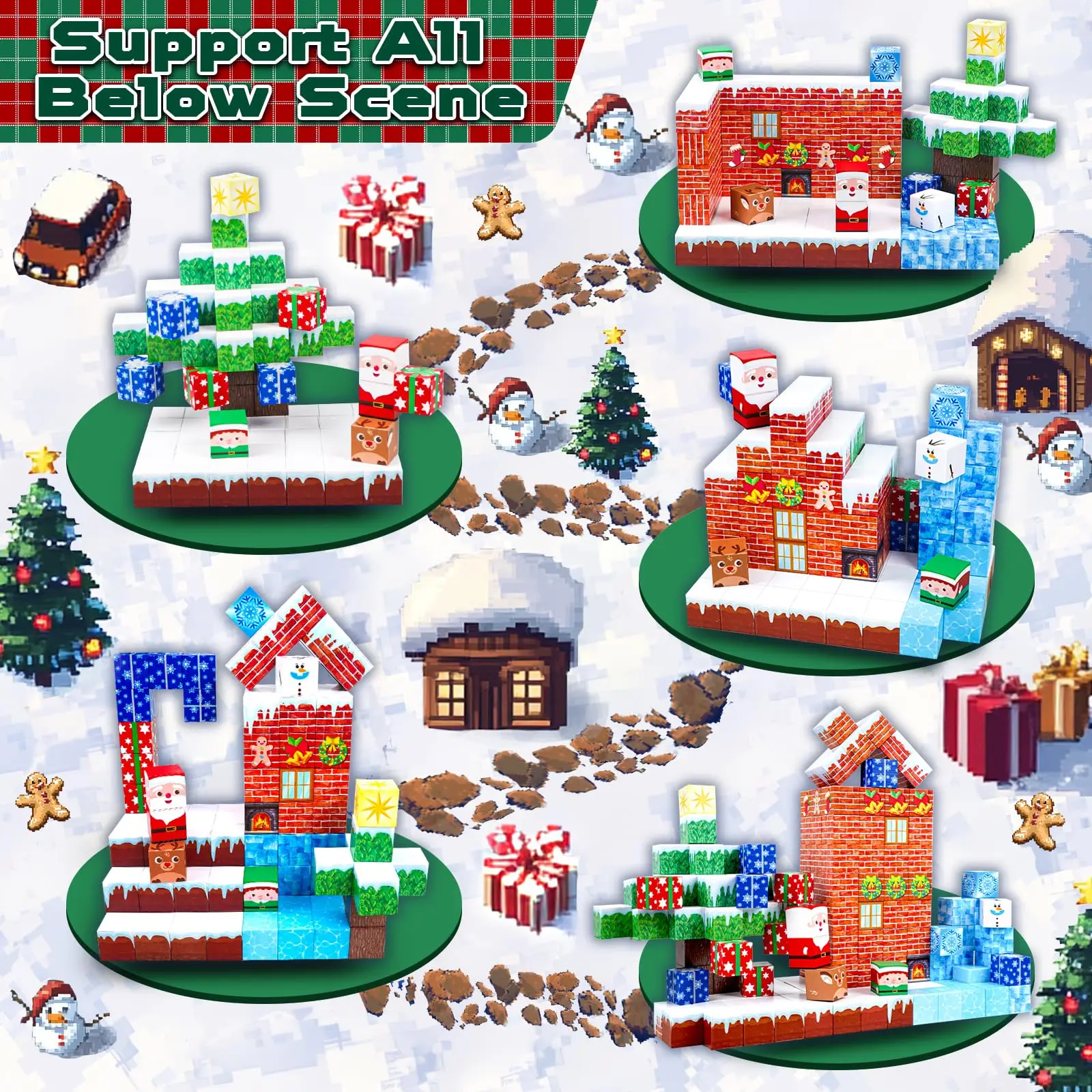 150 szt. Magnetyczne Klocki Konstrukcyjne, Zabawki Edukacyjne Montessori dla Dzieci na Święta Bożego Narodzenia, Prezent Niespodzianka