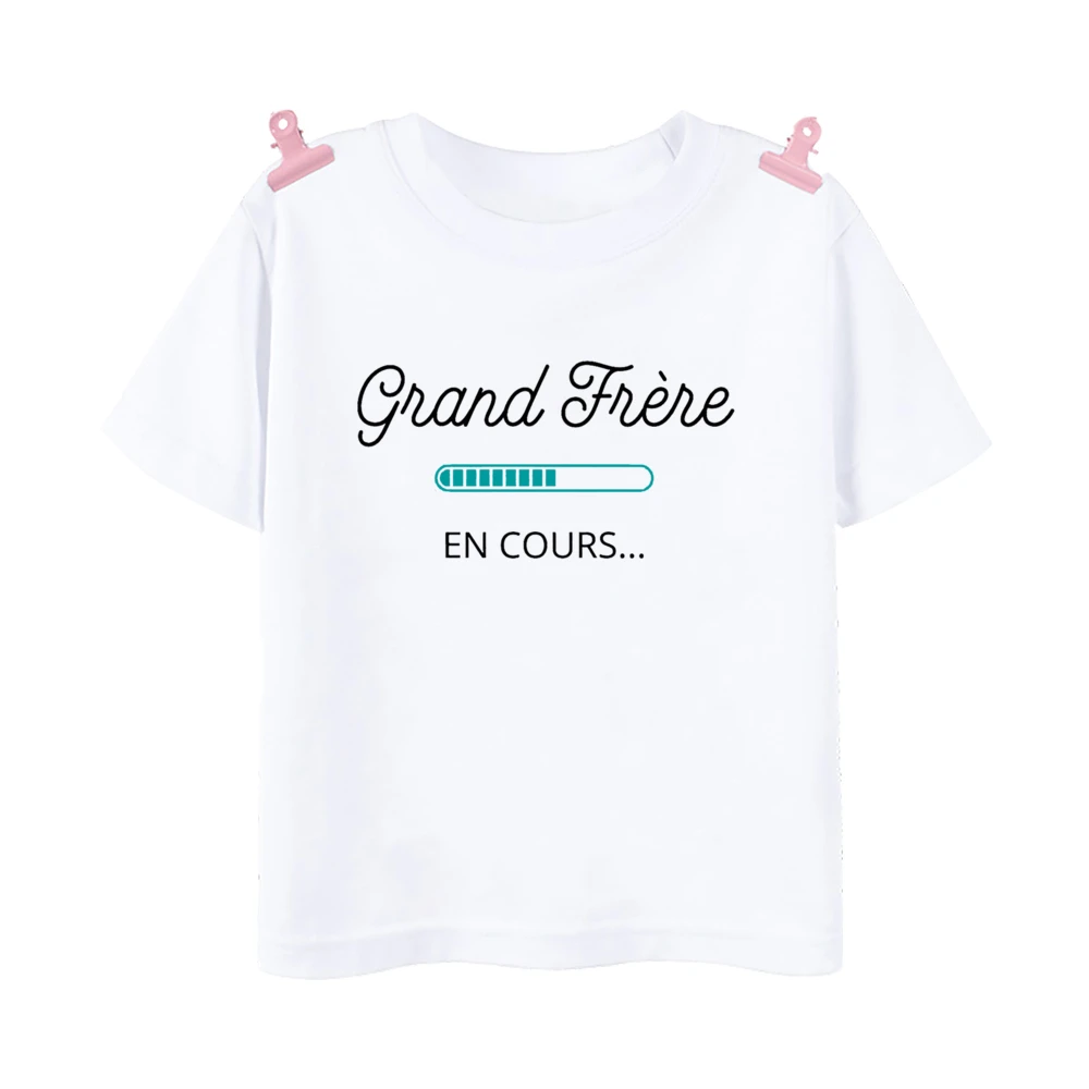 Big Sister Big Brother in Progress French Printed T-shirt Pregnant  Announcement Shirt  Kids Tshirt Tops Boys Girls Summer Tee