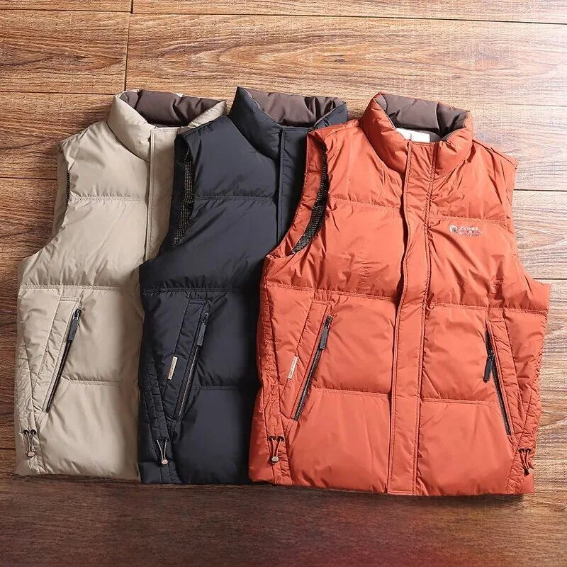 

Thousand Level Thickened Men's down Vest Stand Collar High Fill Duck White Autumn Winter Youth Fashion Loose Fit Zipper Closure