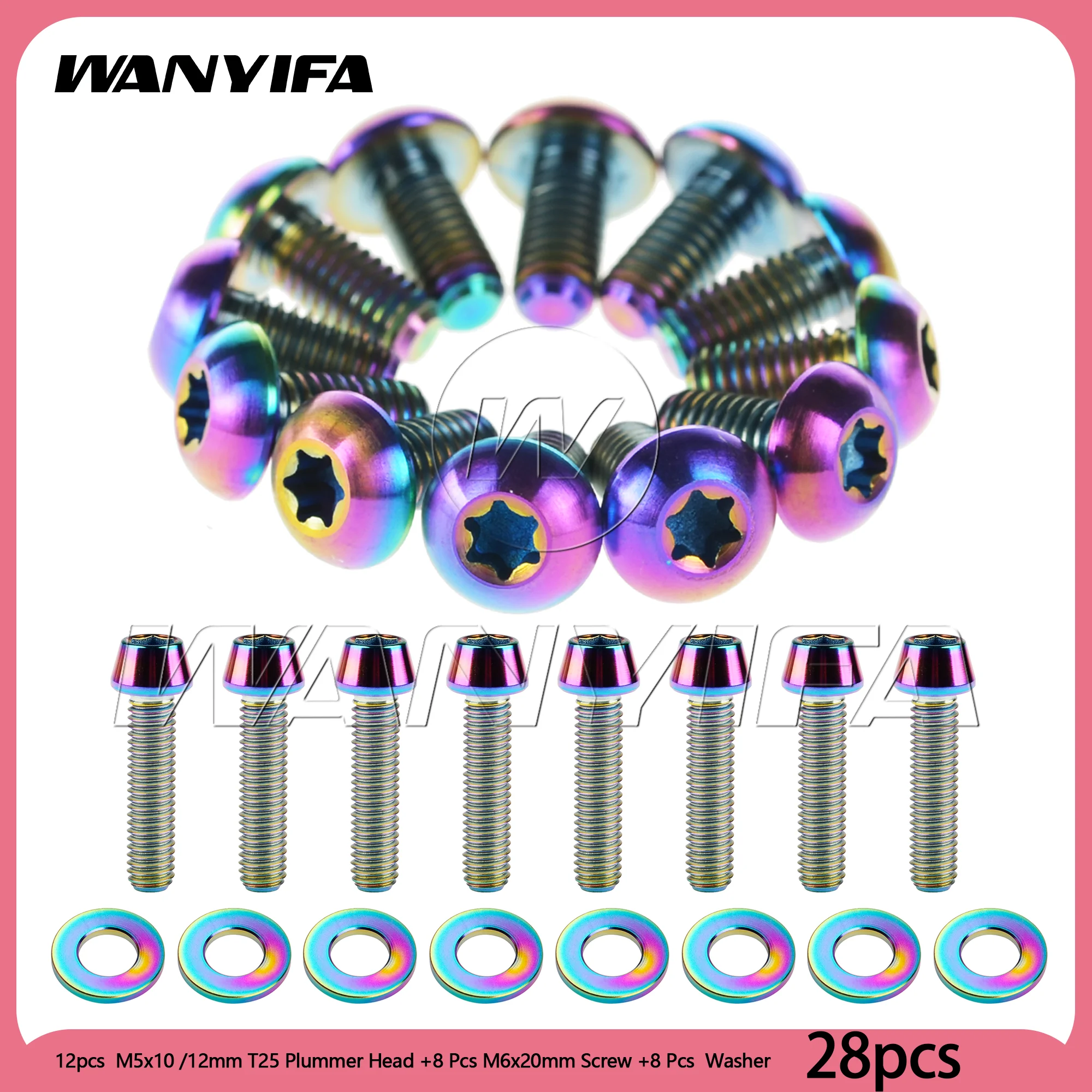 Wanyifa 12pcs Titanium Bolts M5x10 /12mm T25 Plummer Head +8 Pcs M6x20mm Screw +8 Pcs  Washer for Mountain Bike Disc Brake Rotor