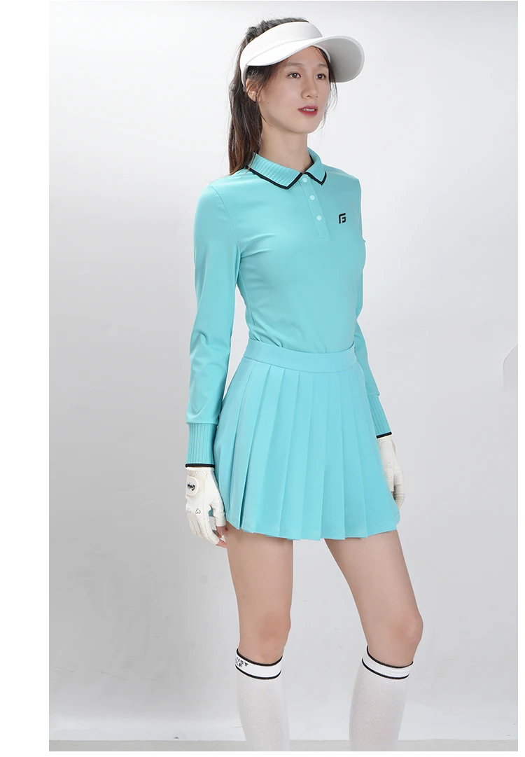 Golfist Spring and Autumn Women's Long Sleeve Golf Women's Set High Elasticity T-shirt Collar Top Skirt Quick Drying Pants Skirt