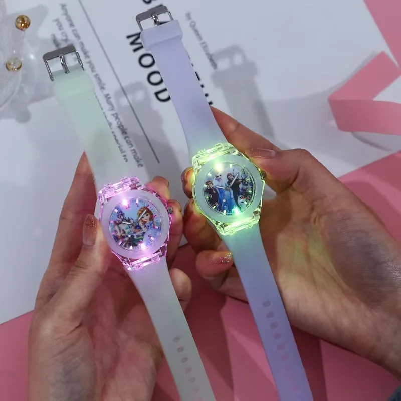 ساعة ديزني فروزن المضيئة للأطفال، ساعة كوارتز بمؤشر فروزن كارتز للطلاب والطالبات، ساعة بلاستيكية