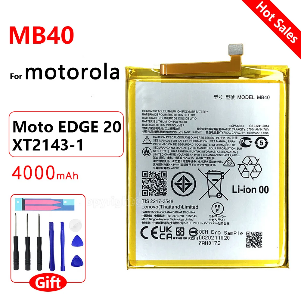 100% Original Replacement MB40 Battery For Motorola Edge 20 XT2143-1 4000mAh High Quality Capacity Batteria+Free Tools