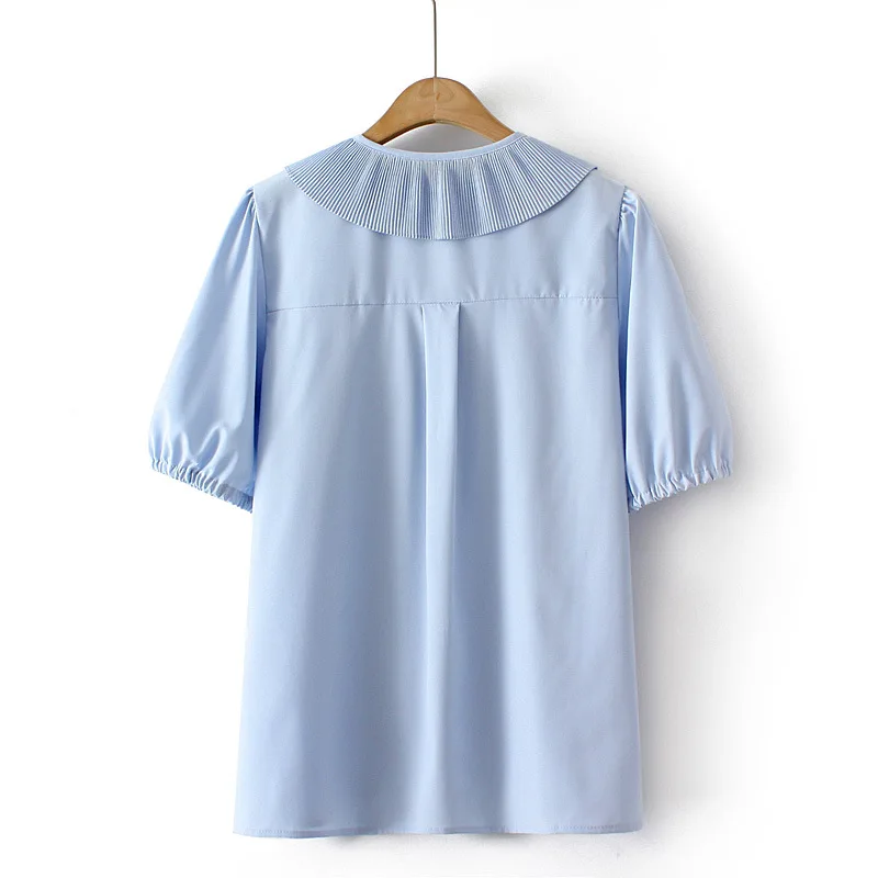 Chemisier à manches courtes pour femme, chemise mignonne, bleu et blanc, grande taille, été, nouveau, 3XL, 4XL, 5XL, 6XL, 2022