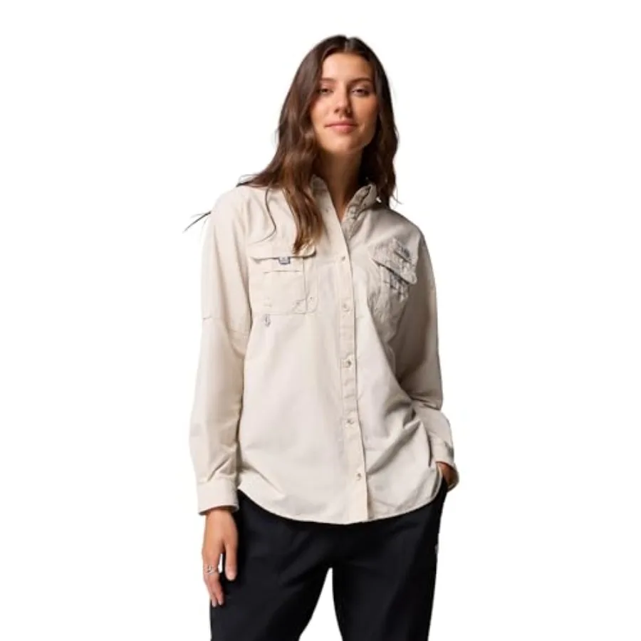 

Women's Bahama II Long Sleeve: outdoor performance shirt in quick-dry polyester, navy blue, UPF 50+ sun protection and moisture