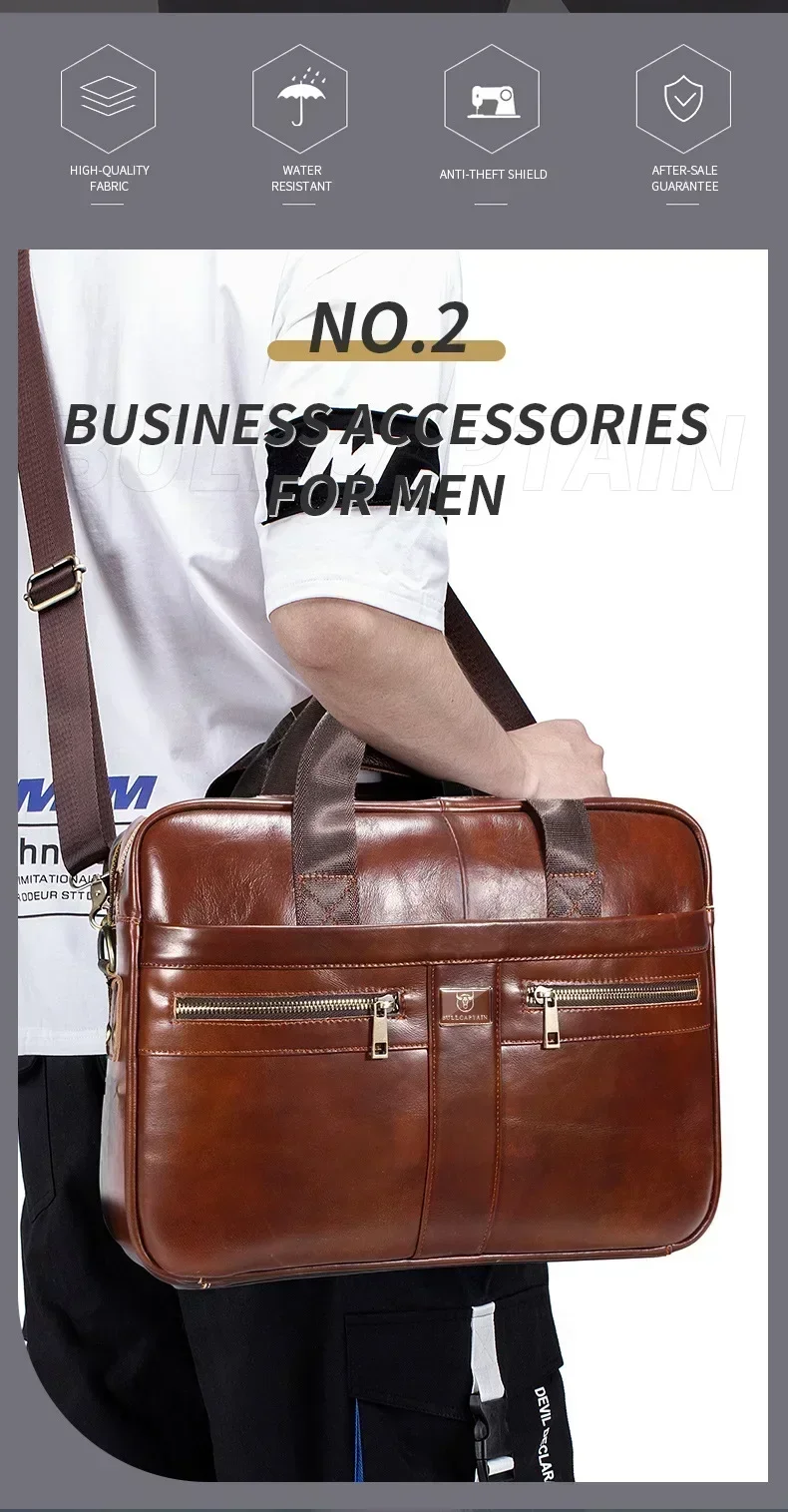 Valigetta da uomo in pelle bovina con strato superiore Borsa a tracolla retrò per laptop di grande capacità Borsa a tracolla Borsa da lavoro