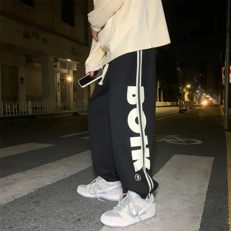 American Vibe Hip-Hop Wide Leg Sweatpants For Men Fashion Training Cotton Young La Elastic Y2k Casual Baggy Male Sweat Pant Tide