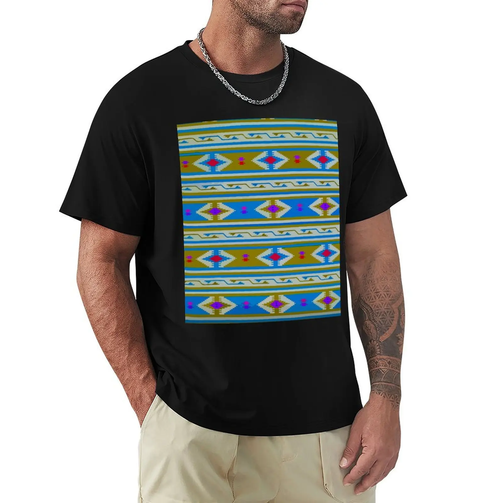 Blue olive chevron textile boho chic decor bold decor T-Shirt Basic Comfort Fit T-Shirt for Men
