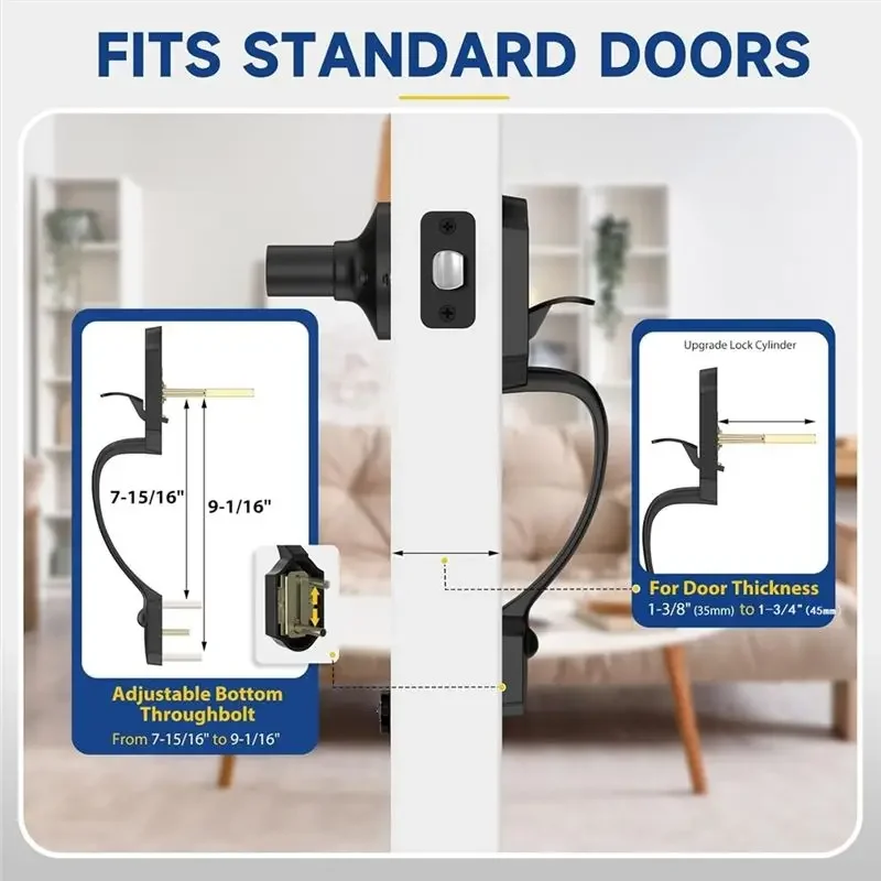 Exterior Door Handles Black Front Entry Door Handle No Lock, Passage Lever, Reversible Design For Left& Right