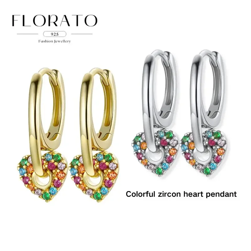 

New Style 925 Silver Needle Colorful Zircon Heart pendant Hoop Earrings For Women Fashion High-end Jewelry Gifts Accessories