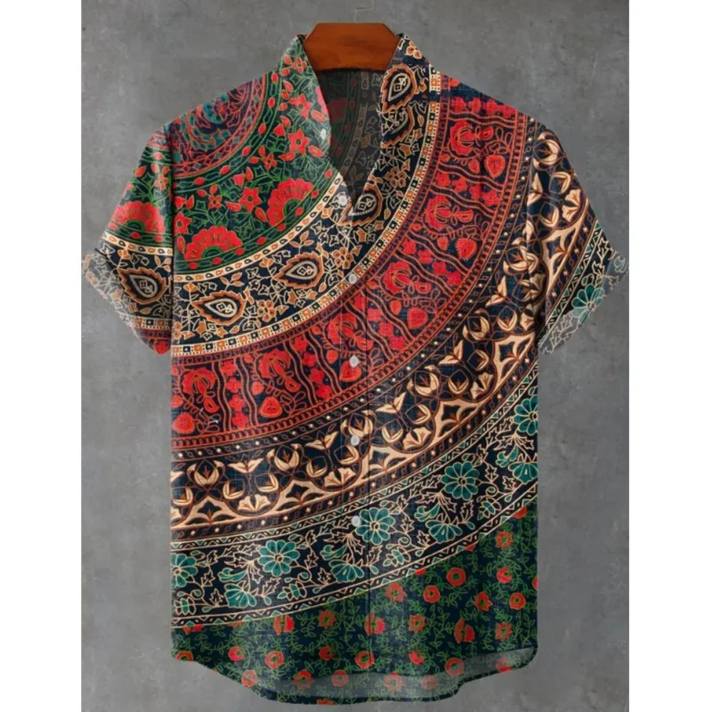 

New Men's Floral Shirt Casual Short Sleeve Linen Shirt High Art Printed Shirts Comfortable Breathable Fabric Ropa Para Hombre