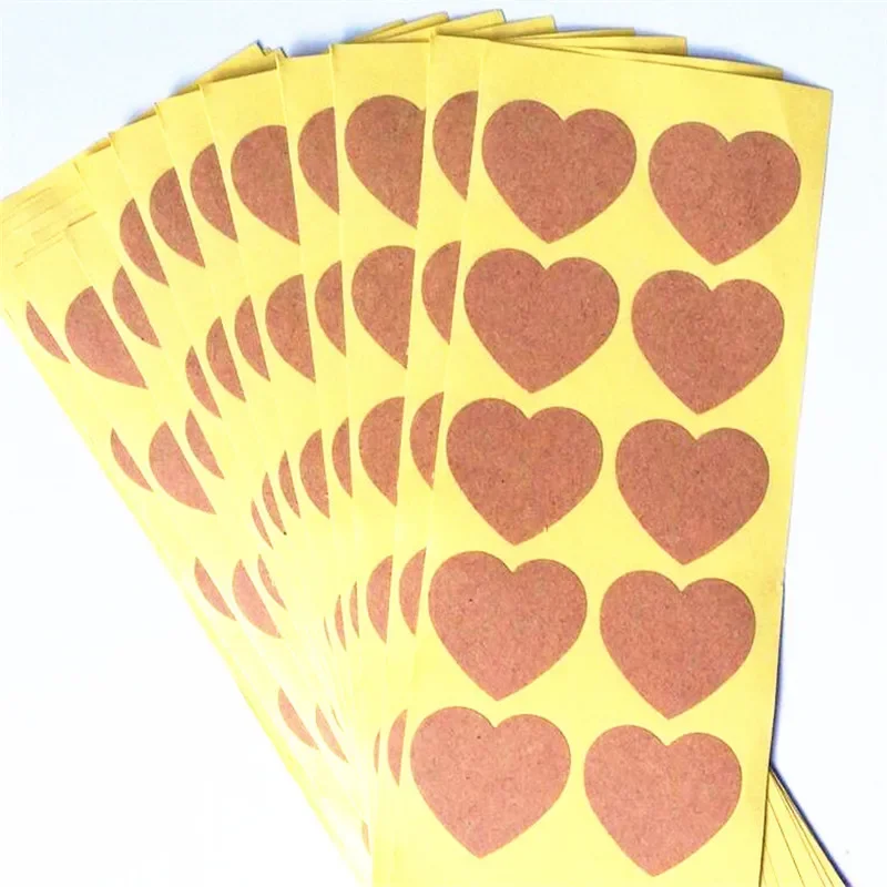 100pcs/lot Heart-shaped Blank Kraft Paper Seal Sticker For Handmade Packaging Label DIY Self-adhesive Stickers Scrapbooking