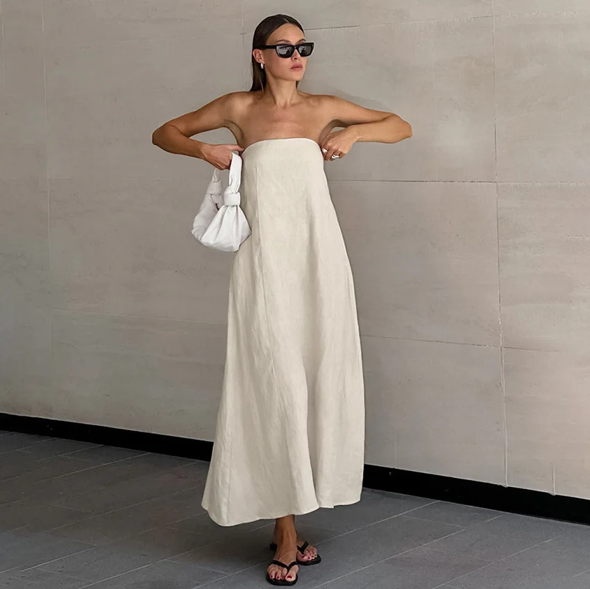 Robe sans bretelles de couleur unie pour femmes, avec poches, avec sens du Design personnalisé, robe Simple pour l'été 2024