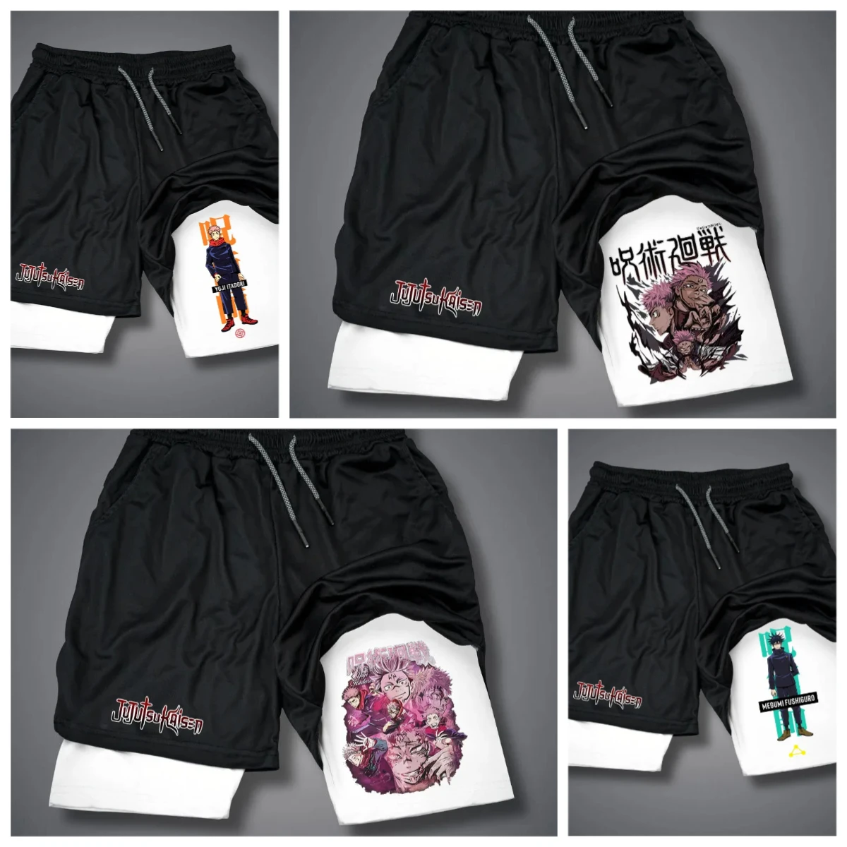 

Двухслойные баскетбольные шорты для бега с рисунком аниме, новинка 2025, мужская дышащая повседневная спортивная одежда с принтом Jujutsu Kaisen