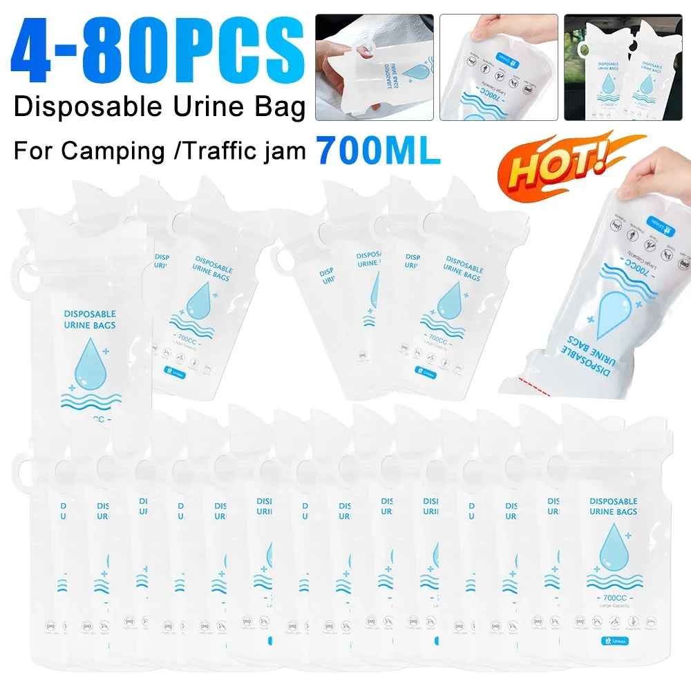 4-80PCS Disposable Car Urine Bag 700ML Unisex Piss Bag Emergency Vomit Bags Handy Mobile Toilets Car/Outdoor Travel Piss Bags