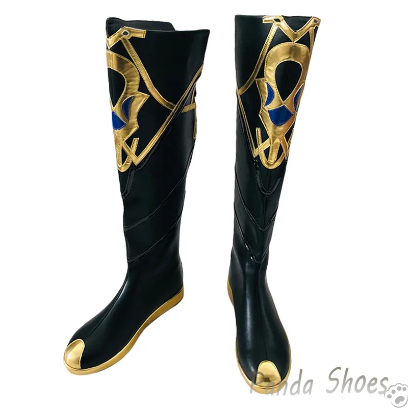 أحذية جينشين إمباكت ألبيدو التأثيرية لعبة أنيمي كوس أحذية ذهبية طويلة ألبيدو أزياء تنكرية أحذية الدعامة لحفلات الهالوين